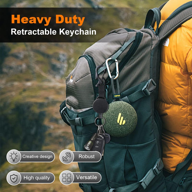 DELSWIN Retractable Keychain Heavy Duty - Retractable Key Holder Key Ring with Carabiner, ID Badge Clip Reel with Steel Cord, Clasps for Janitor Office Work, Bearing 8.0 oz (Pack of 2) - Image 2